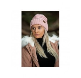 Skullies & Beanies Women's Winter Warm Thick Oversize Cable Knitted Beaine Hat with Pom Pom - (7026) Rose - CC18H4CMC9H $11.38