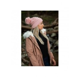 Skullies & Beanies Women's Winter Warm Thick Oversize Cable Knitted Beaine Hat with Pom Pom - (7026) Rose - CC18H4CMC9H $11.38