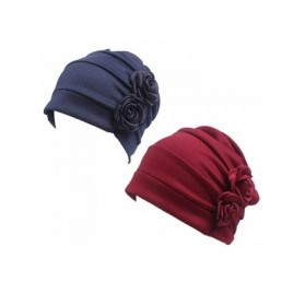 Skullies & Beanies Women Chemo Hat Beanie Flower Headscarf Turban Headwear for Cancer - 5ab（2 Packs）-15wine+15navy - CI18YM06...