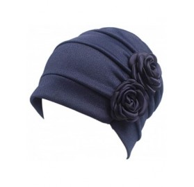 Skullies & Beanies Women Chemo Hat Beanie Flower Headscarf Turban Headwear for Cancer - 5ab（2 Packs）-15wine+15navy - CI18YM06...