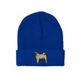 Skullies & Beanies Custom Beanie for Men & Women Pug Dog A Embroidery Acrylic Skull Cap Hat - Royal Blue - C218ZRAI37H $16.32