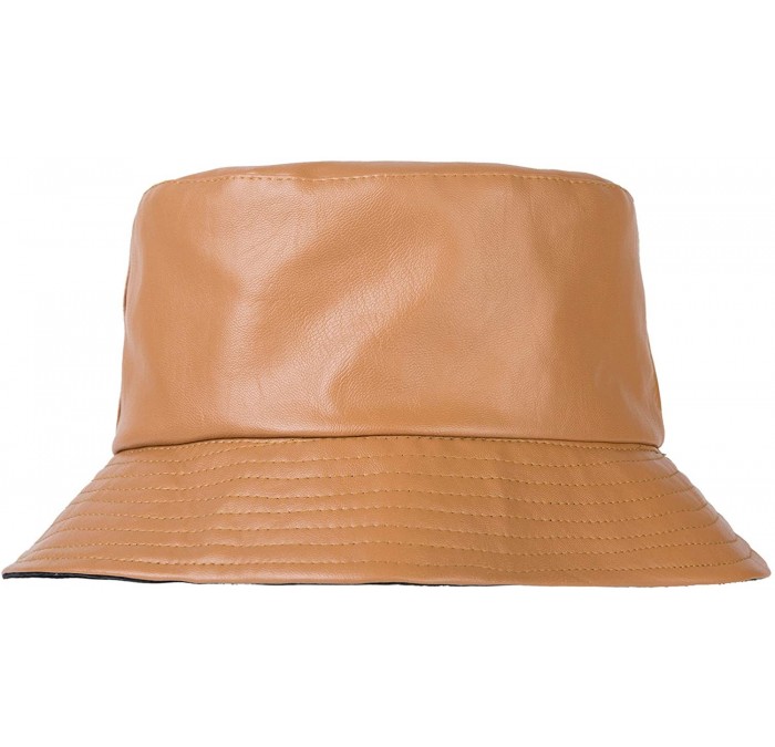 Bucket Hats Unisex Fashion Bucket Hat PU Leather Rain Hat Waterproof Fishmen Cap - Orange - CI18KLQK87W $14.34
