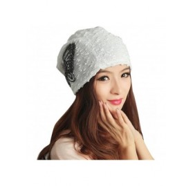 Skullies & Beanies Women Hat- Winter Women's Fashion Lace Sequins Snapback Ladies Turban Cap - White - C11868TLUCG $8.80