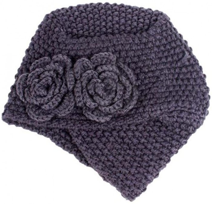 Skullies & Beanies Knit Slouchy Beanie Warm Crochet Beret Hat Cap Flower Winter Accessory for Men Women Ladies - Gray - CH187...