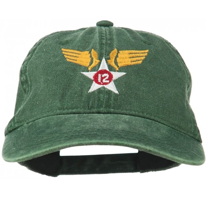Baseball Caps 12th Air Force Badge Embroidered Washed Cap - Dk Green - CJ11QLM5H5V $49.72