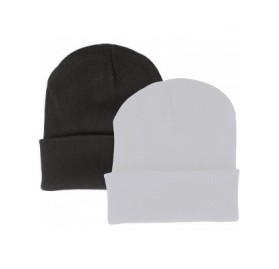 Skullies & Beanies 2 Pack Made in USA Thick Beanie Cuff Premium Headwear Winter Hat - Black & White - CG189KGXQ5Q $10.56