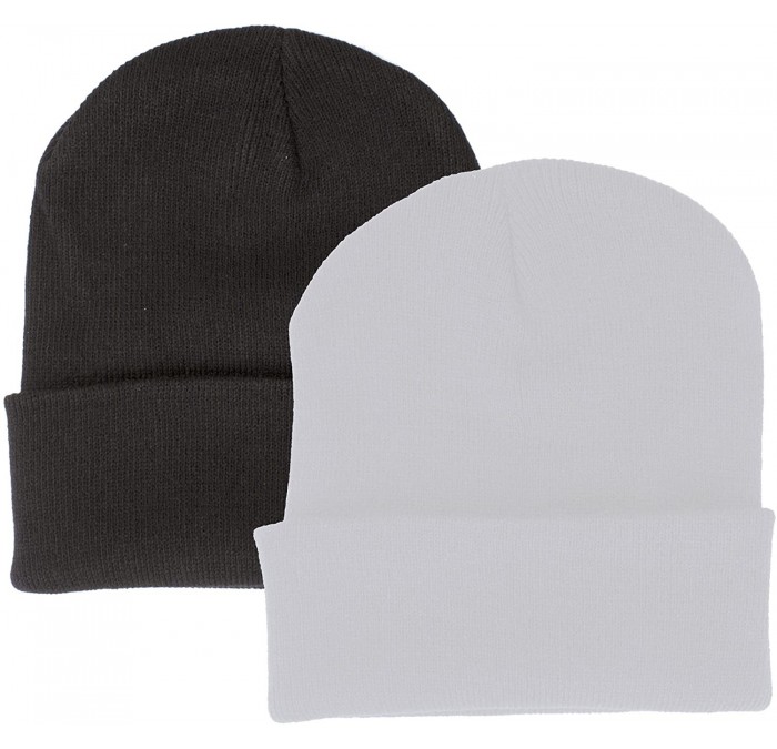 Skullies & Beanies 2 Pack Made in USA Thick Beanie Cuff Premium Headwear Winter Hat - Black & White - CG189KGXQ5Q $10.56