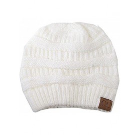 Skullies & Beanies Trendy Warm Chunky Soft Stretch Cable Knit Beanie Skull Cap Hat - Ivory - C5185R48LWG $7.77