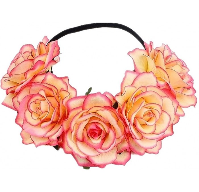 Headbands Love Fairy Bohemia Stretch Rose Flower Headband Floral Crown for Garland Party - Rose Pink - CG18HXZAO3K $19.19