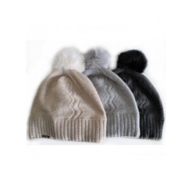 Skullies & Beanies Cashmere Fleece Lined Hat with Rabbit Fur Pom CSH1033R - Grey - C618KEUWLNX $37.79