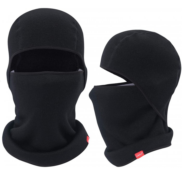 Balaclavas Balaclava-Ski Mask Knit Thicken Winter Warmer Windproof Cold Weather Face Mask - 2 Pack of Black - CE18ZUWL0D5 $17.59