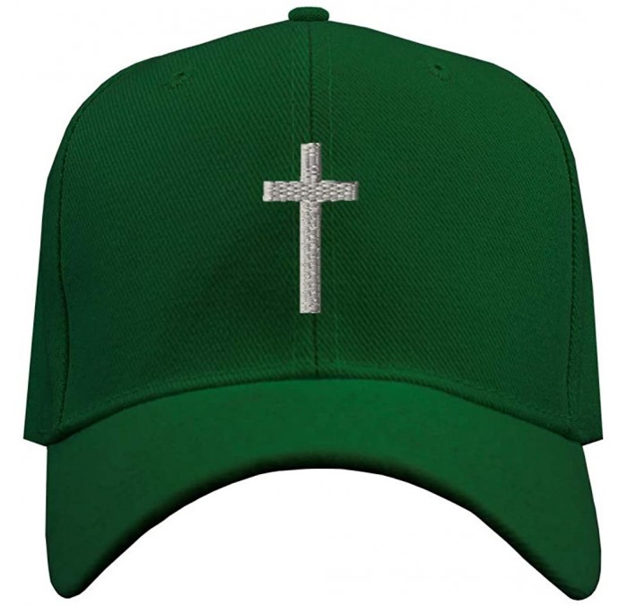 Baseball Caps Baseball Cap Cross Silver Embroidery Acrylic Dad Hats for Men & Women Strap - Forest Green Design Only - C8185C...