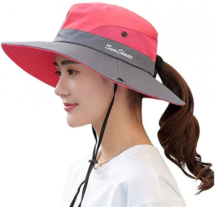 Sun Hats Women's Outdoor UV Protection Foldable Mesh Wide Brim Beach Fishing Hat - Watermelon Red for Adult - CX18STI4K4G $28.44