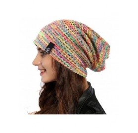 Skullies & Beanies Women Oversized Slouchy Beanie Knit Hat Colorful Long Baggy Skull Cap for Winter - Yellow/Multi - CS18UIC6...