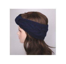 Cold Weather Headbands Women's Cable Knitted Turban Headband Soft Ear Warmer Head Wrap - Navy Blue - CT184AC866M $9.13