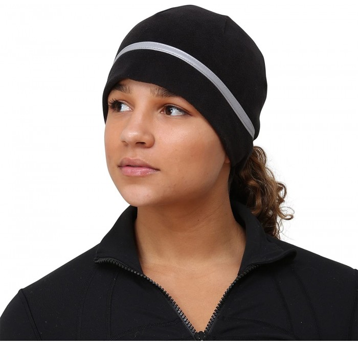 Skullies & Beanies Women's Ponytail Hat - Reflective Cold Weather Running Beanie - Made in USA - black/snowflake - CI113YV86H...