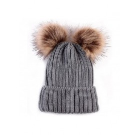 Skullies & Beanies Women Winter Chunky Knit Double Pom Pom Beanie Hats Cozy Warm Slouchy Hat - Gray - C4189CRSI3X $13.44