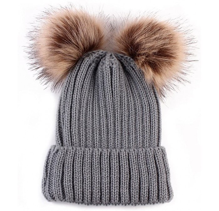 Skullies & Beanies Women Winter Chunky Knit Double Pom Pom Beanie Hats Cozy Warm Slouchy Hat - Gray - C4189CRSI3X $23.58