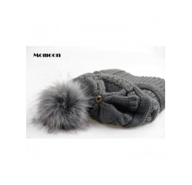 Skullies & Beanies Soft Winter Slouchy Beanie Cap for Women Chunky&Warm Cable Knit Ski Cap with Pom Pom.- Light Gray - C618Z6...
