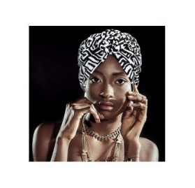 Skullies & Beanies 3 Pieces African Turban for Women Knot Pre-Tied Bonnet Beanie Cap Headwrap - Black Orange Pink Geometry - ...