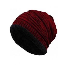 Skullies & Beanies Men Winter Skull Cap Beanie Large Knit Hat with Thick Fleece Lined Daily - O - Wine Red - C218ZGRRHLS $18.37