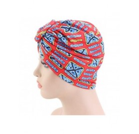 Skullies & Beanies Women Pleated Twist Turban African Printing India Chemo Cap Hairwrap Headwear - Red - CH18WXW8C3E $8.40