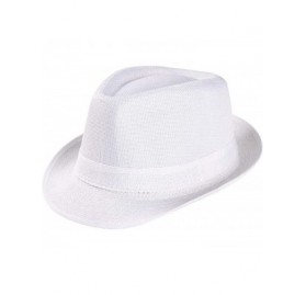 Sun Hats Unisex Trilby Straw Fedora Outdoor Beach Cap Panama Solid Color Sun Hat for Men Women - White - CF18RSZ8038 $9.64