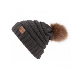 Skullies & Beanies Unisex Knit Slouchy Beanie Chunky Baggy Hat Warm Skull Ski Cap Faux Fur Pompom Hats for Women Men - A-brow...