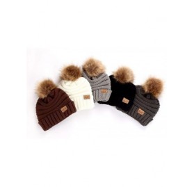 Skullies & Beanies Unisex Knit Slouchy Beanie Chunky Baggy Hat Warm Skull Ski Cap Faux Fur Pompom Hats for Women Men - A-brow...