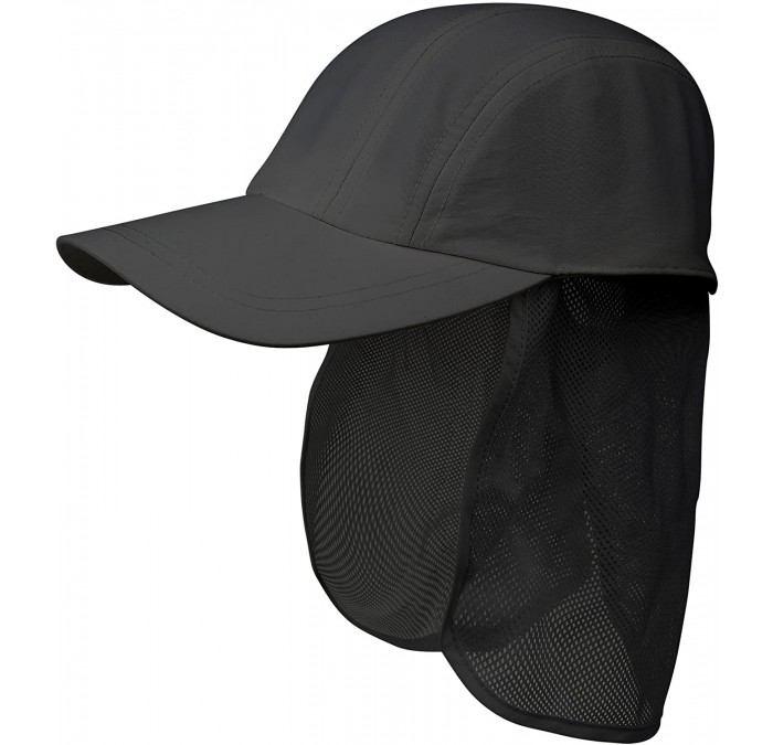 Sun Hats Taslon UV 5 Panel Cap with Tuck Away Flap - Black - C511LV4H46J $10.27