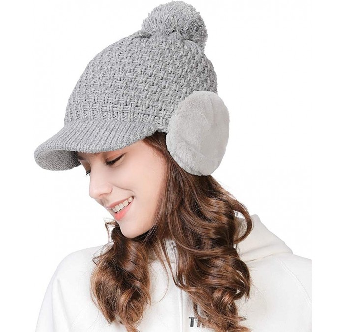 Skullies & Beanies Womens Knit Newsboy Cap Warm Lined Winter Hat 100% Soft Acrylic with Visor - 99722_grey - C218KINYNYH $33.51