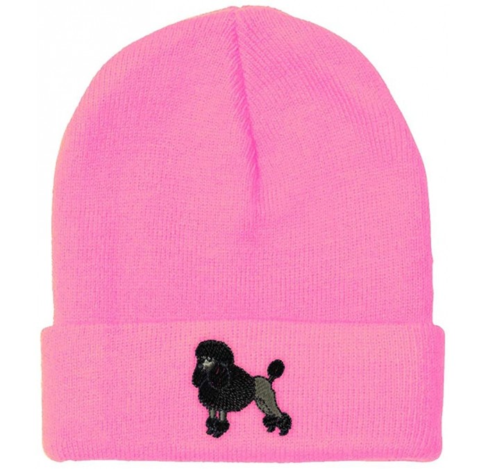Skullies & Beanies Custom Beanie for Men & Women Poodle Black Embroidery Acrylic Skull Cap Hat - Soft Pink - CT18ZRAA6DI $25.97