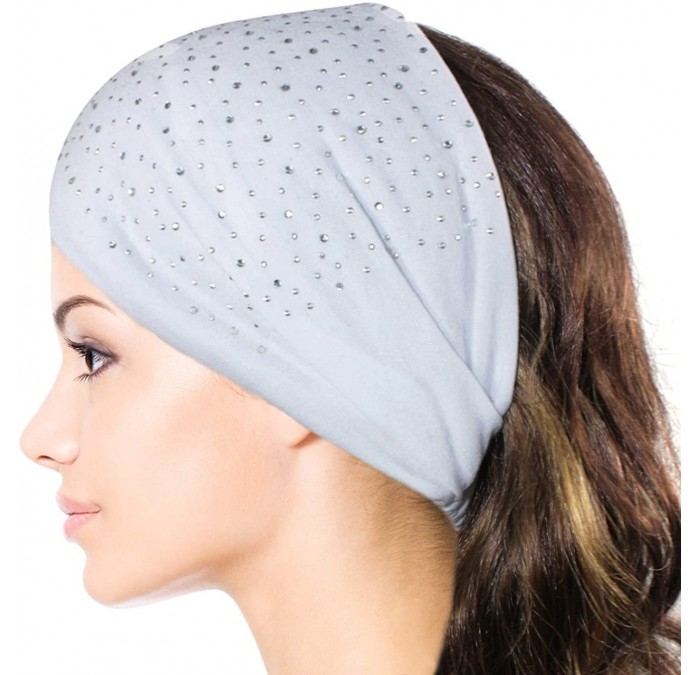 Cold Weather Headbands Sparkling Rhinestone and Dots Wide Elastic Headband - White - C311CMTFHK7 $10.71