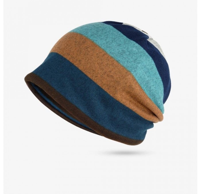 Skullies & Beanies Winter Sleeping Beanie Knit Hats-Women Warm Soft Cotton Headwear Caps for Cancer Chemo - Blue-brown Stripe...