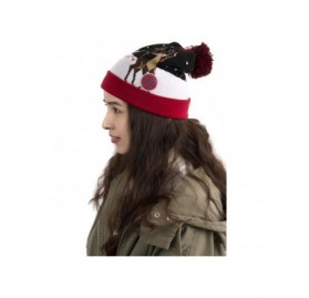 Skullies & Beanies Unisex Light-UP Reindeer Jacquard Ugly Christmas Beanie Hat - Red - CX1887Q8L2H $12.53