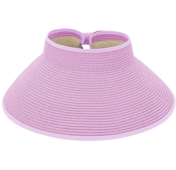 Sun Hats Sun Visors for Women Summer Beach Straw Hat Wide Brim Ponytail Sun Hat Visor Hat - Light Purple - CG198KIUZ3S $8.72