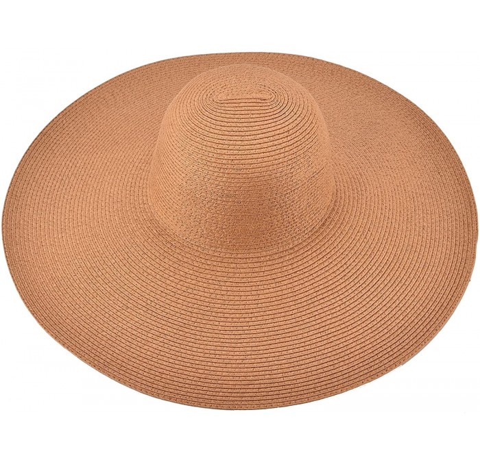 Sun Hats 6.7" Womens Church Kentucky Derby Wide Brim Straw Summer Floppy Sun Hat A330 - Khaki - CQ12FITW6E7 $32.67