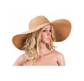 Sun Hats 6.7" Womens Church Kentucky Derby Wide Brim Straw Summer Floppy Sun Hat A330 - Khaki - CQ12FITW6E7 $15.45