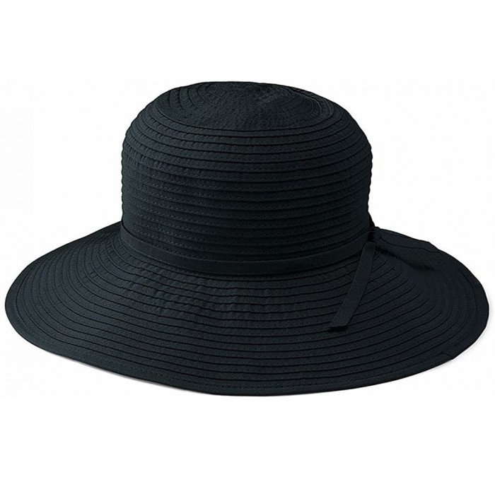 Sun Hats Women's Ribbon Medium Brim Floppy - Black - C7112B7ON3R $45.05