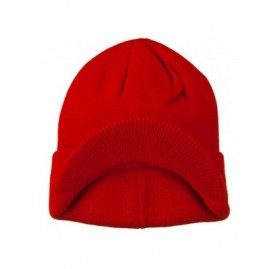 Skullies & Beanies Cuff Knitted Beanie with Visor Bill - Red - CB110A3VZGV $17.38