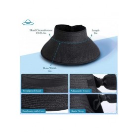 Sun Hats Straw Hats for Women- Foldable Sun Hat UPF 50+ Wide Brim Beach Hat - Black - CB18U7DMYLY $24.07