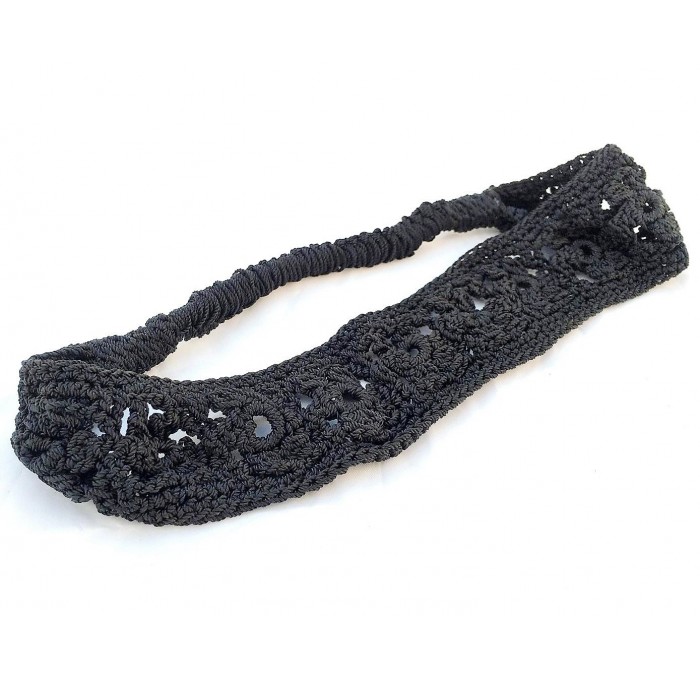 Headbands Crochet daisies elastic Headband handmade- good for women and girls (Black) - Black - C317YQD8XSD $56.91