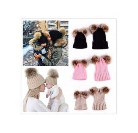 Skullies & Beanies Adults Children Double Fur Winter Casual Warm Cute Knitted Beanie Hats Hats & Caps - Pink - C518AHKQ26M $2...