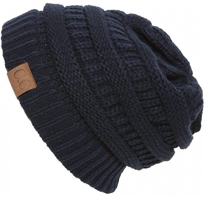 Skullies & Beanies Navy Thick Knit Soft Stretch Beanie Cap - CQ11IWKOXTL $11.90