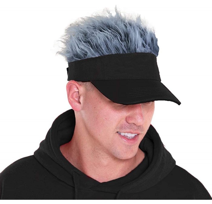Visors Flair Hair Visor Sun Cap Wig Peaked Novelty Baseball Hat with Spiked Hair - 1.grey - CC18W0O3DAG $15.44