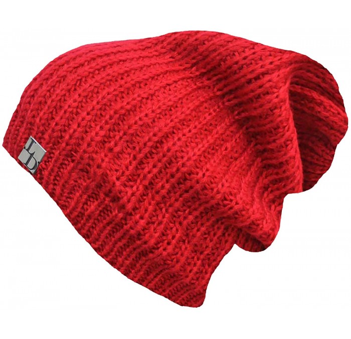 Skullies & Beanies Mohair Style Knit Slouchy Beanie Cap Hat - Red - C3116P2CXVN $17.50