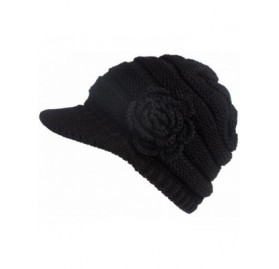 Berets Women Ladies Winter Knitting Hat Warm Artificial Wool Snow Ski Caps With Visor - R-black - CE1897KW459 $11.15