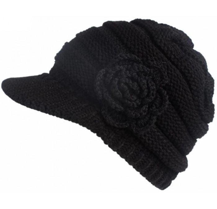 Berets Women Ladies Winter Knitting Hat Warm Artificial Wool Snow Ski Caps With Visor - R-black - CE1897KW459 $11.15