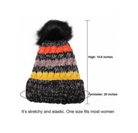 Skullies & Beanies Women Winter Knit Beanie Hat- PH Winter Soft Hat Thickened Windproof Cap- with Faux Fur Pompom - Black - C...