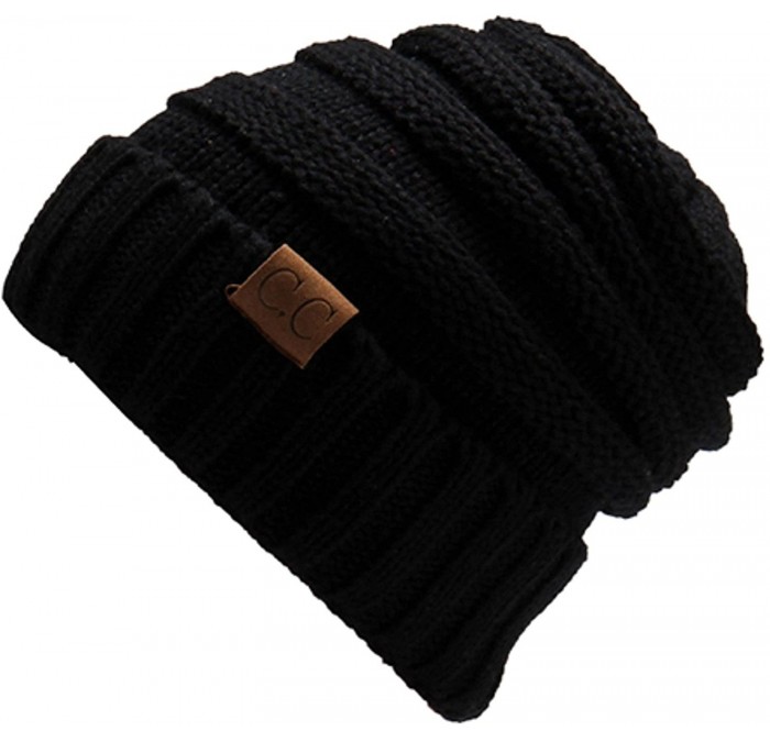 Skullies & Beanies MMC-Thick Slouchy Knit Oversized Beanie Cap Hat - Black - CZ188CWTYXR $12.11